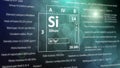 Elemental metalloid silicon concept from the periodic table of chemical elements. Blue and green background Royalty Free Stock Photo