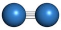 Elemental nitrogen (N2) molecule. Nitrogen gas is the main component of the Earth\'s atmosphere. Atoms shown as color coded sphere
