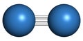 Elemental nitrogen (N2) molecule. Nitrogen gas is the main component of the Earth\'s atmosphere. Atoms shown as color coded sphere