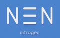 Elemental nitrogen N2 molecule. Nitrogen gas is the main component of the Earth`s atmosphere. Skeletal formula.