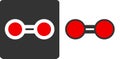 Elemental oxygen O2, flat icon style. Atoms shown as color-coded circles oxygen - red.