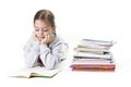 Elementary Age Girl Reading Books Royalty Free Stock Photo