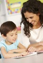 Elementary Age Schoolgirl Reading Book In Class With Teacher Royalty Free Stock Photo