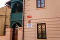 Elementary Art School in medieval royal town Melnik in sunny autumn day, Colorful renaissance and baroque houses, Central Bohemia