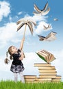 Elementary education creative concept , child girl with flying b