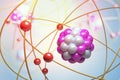 Elementary particles in atom. Physics concept. 3D rendered illustration