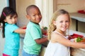 Elementary Pupils Collecting Healthy Lunch In Cafeteria Royalty Free Stock Photo