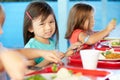 Elementary Pupils Enjoying Healthy Lunch In Cafeteria Royalty Free Stock Photo