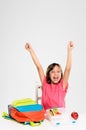 Elementary school girl celebrating her healthy lunch Royalty Free Stock Photo