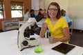 Elementary school girl in chemistry class Royalty Free Stock Photo