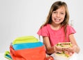 Elementary school girl about to eat her packed lunch Royalty Free Stock Photo