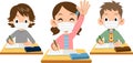 Elementary school girls wearing masks to raise their hands and make presentations during class Royalty Free Stock Photo
