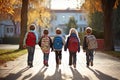 Elementary School Kids Running into School, Fun Kids Return Home, Generative AI Illustration Royalty Free Stock Photo