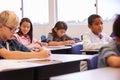 Elementary school kids working at their desks in a classroom Royalty Free Stock Photo