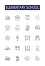 Elementary school line vector icons and signs. school, kindergarten, primary, learning, education, teach, academics