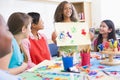 Elementary school pupil in art class