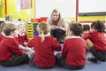 Elementary School Pupils Telling Story To Teacher