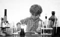 Elementary school. Ready for school. Home schooling. It was a little chemistry experiment. September 1. Back to school Royalty Free Stock Photo