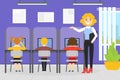 Elementary School Students Studying in Classroom, Teacher Explaining Lesson, Education, Back to School Concept Cartoon Royalty Free Stock Photo