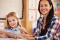 Elementary school teacher and pupil using tablet computers Royalty Free Stock Photo