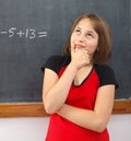 Elementary schoolgirl thinking on solution Royalty Free Stock Photo