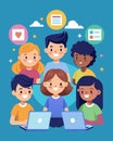 Elementary students practicing safe and ethical online behavior by collaborating on a virtual group project Royalty Free Stock Photo