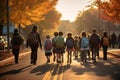 Elementary students walking school morning. Generate Ai