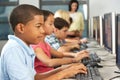 Elementary Students Working At Computers In Classroom Royalty Free Stock Photo