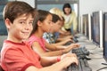 Elementary Students Working At Computers In Classroom Royalty Free Stock Photo