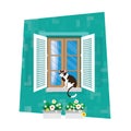 Elements of architecture - window. Flat style. For interior and exterior use. Curtain.Flower. CatbVector