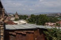 Elements of buildings, church and mountains