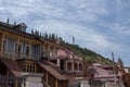 Elements of buildings, church and mountains