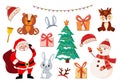 Elements of Christmas and New Year on a white background. Characters and Christmas items. Royalty Free Stock Photo