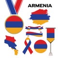 Elements Collection With The Flag of Armenia Design Template. Armenia Flag, Ribbons, Medal, Map, Grunge Texture and Button Royalty Free Stock Photo