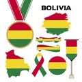 Elements Collection With The Flag of Bolivia Design Template. Bolivia Flag, Ribbons, Medal, Map, Grunge Texture and Button Royalty Free Stock Photo