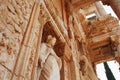 Elements of the columns of the architectural structure against the blue sky of the Library of Celsus in Ephesus, Turkey Royalty Free Stock Photo