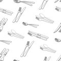 Seamless monochrome cutlery pattern with knife fork and spoon - vector . Ideal for wrapping paper, textile, wallpapers and kitche Royalty Free Stock Photo