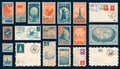 Elements for empty postcard back. Postage stamps and imprints Royalty Free Stock Photo