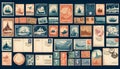 Elements for empty postcard back. Postage stamps and imprints Royalty Free Stock Photo