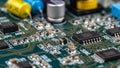 Elements include integrated circuits capacitors and resistors Royalty Free Stock Photo
