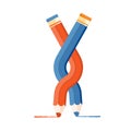 Elements for infographics. Straight, twisted and intertwined pencils. Blue and red pencil colors for clipart