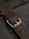 Elements on the leather product: belts, fasteners, fasteners, zippers. Close-up image