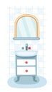 Elements for modern bathroom. Mirror, shelf and sink. Interior, flat icon design. Set. Sanitary Ware Objects Royalty Free Stock Photo