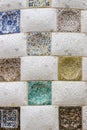 Elements of mosaic fragments mosaic work in Park Guell In winter in the city of Barcelona. Royalty Free Stock Photo