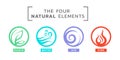 4 elements of natural circle line art icon sign with earth water air fire vector design Royalty Free Stock Photo