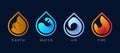 4 Elements of nature symbol - earth water air and fire with sign in line water drop shape on dark blue background vector design