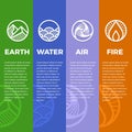 4 elements of nature symbols circle line boder line modern sharp style with earth , fire , air and water vector design