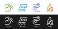 4 Elements of nature symbols collection - Earth, Water, Wind and Fire with modern border line icon symbols gradient and white tone Royalty Free Stock Photo