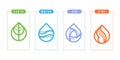 4 elements of nature symbols earth , water , air and fire with border line drop icon sign Royalty Free Stock Photo