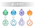 4 elements of nature symbols with earth water air and fire symbols, circle line and flat style collection vector design Royalty Free Stock Photo